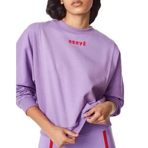 EUC HERVE BY HERVE LEGER Cotton Logo Sweatshirt in Wisteria 534 designer